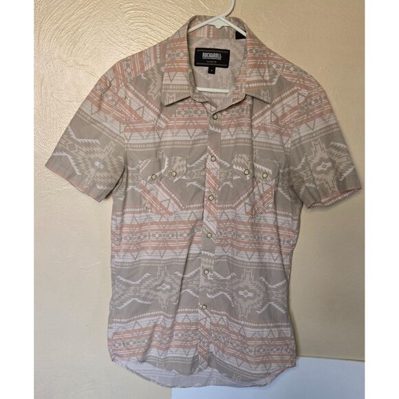 Rock and Roll Denim Aztec Print Pearl Snap Button Up Shirt Western Wear Size Med - Picture 1 of 5